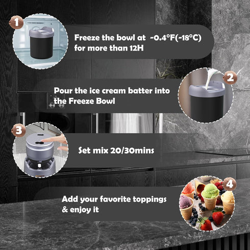 1-2 Sorbet,Gelato,Frozen BRIOBITE Ice Cream Maker,Rechargeable Soft Ice Cream Machine with Low Noise,Compact