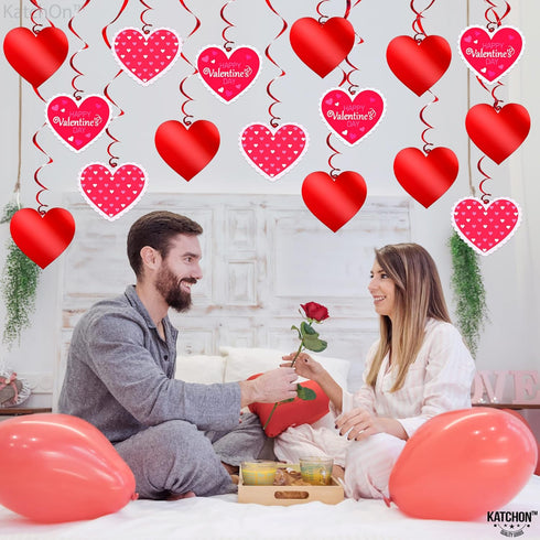 KatchOn Red Hearts Valentines Hanging Decorations - Pack of 30, No DIY, Indoor Hanging Hearts Decor