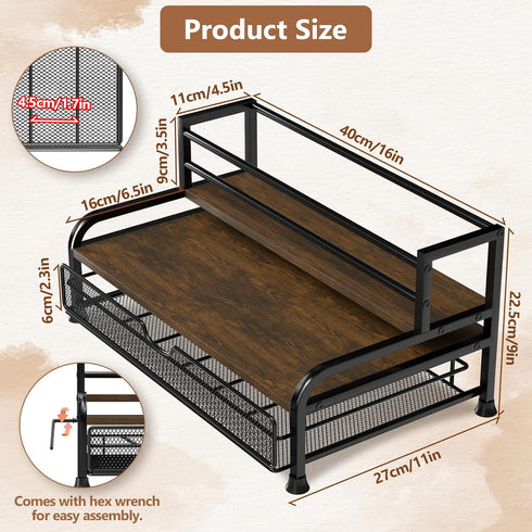 3-Tier 8 35 Countertop Coffee Syrup Rack Organizer, Bottles Syrup Rack with K Cup Storage Basket for Coffee Bar, Bottle