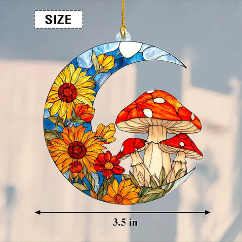 2D Flat Faux Stained Glass Mushroom Acrylic Ornament, Mushroom Ornaments for Christmas Tree, Mushroom Gifts for Women