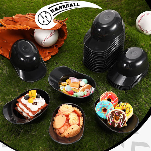 Baseball Helmet Ice Cream Snack Bowl, 8 oz Mini Baseball Cap Bowls, Kids Helmet Chip Bowl for Party (Black, 18 Pack)