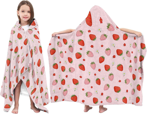 JOPJOLIW Strawberry Hooded Towel for Kids,Cute Pink Hooded Blanket for Toddlers 30" X
