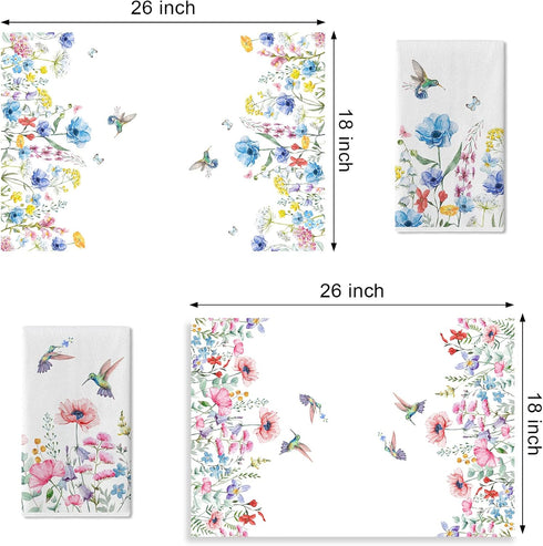Summer Hummingbird Set 2, 18 26 Inch Seliem Anemone Flower Kitchen Dish Towel of Wild Floral Ultra Absorbent Hand