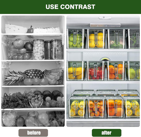 Loobuu 2 Pack Stackable Food Storage Containers, Produce Saver Boxes with Removable Drain Tray for Fridge
