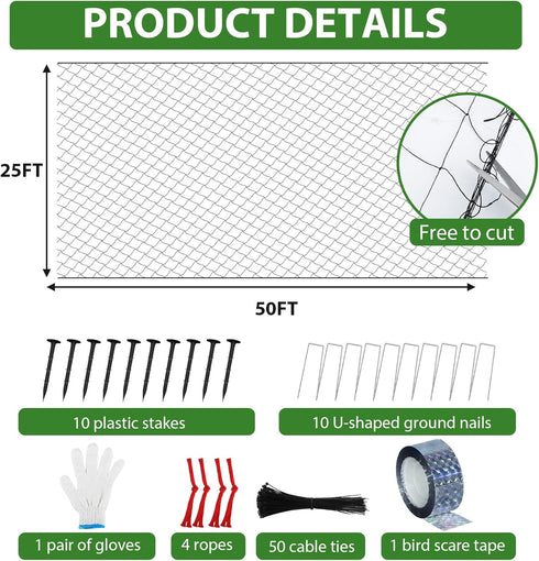 25' 50' 2.4" Unves Bird Netting x with Square Mesh Bird Net for Chicken Coop, Heavy Duty Nylon Poultry Netting