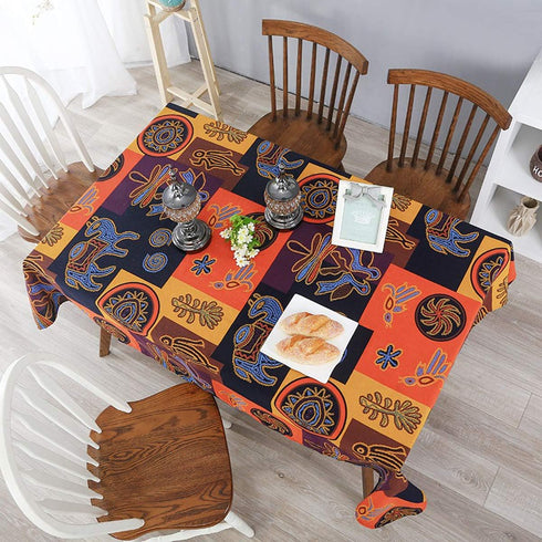 Bringsine Rectangular Cotton Linen Fashion Tablecloth - Vintage Mayan Culture Printed, 55 x 79