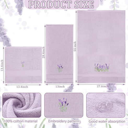 Hillsuren 3 Set 100% Set Pcs Lavender Floral Bathroom Towel Farmhouse Embroidered Lavender Floral Towels Vintage