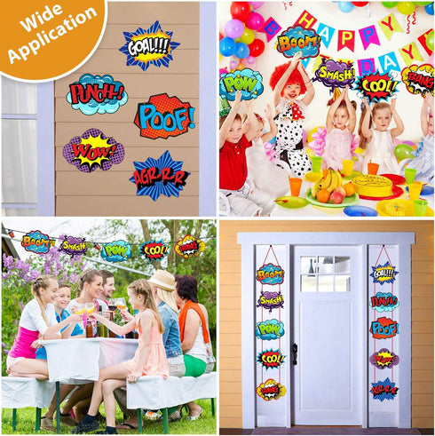 Poen Hero Themed Party Decorations - Large Hero Action Sign Fun Cutouts for Birthday Baby Shower Party Supplies, 10