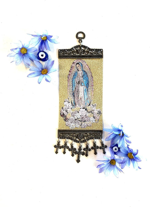Religious Icon – Our Lady of Guadalupe - Holy Virgin Mary Wall Hanging Tapestry Art Decor - 11 x 4 inch