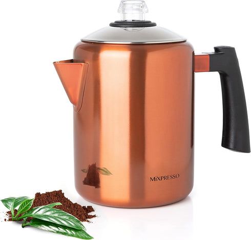 Mixpresso 37oz Stainless Steel Stovetop Coffee Percolator, 5-8 Cup Copper Coffee Pot for Camping