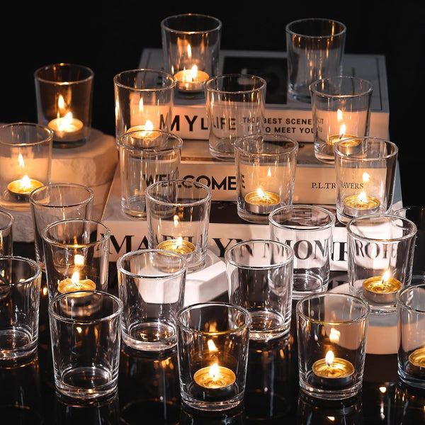 DARJEN 60Pcs Votive Candle Holders- Clear Tea Lights Candle Holder, Glass Candle