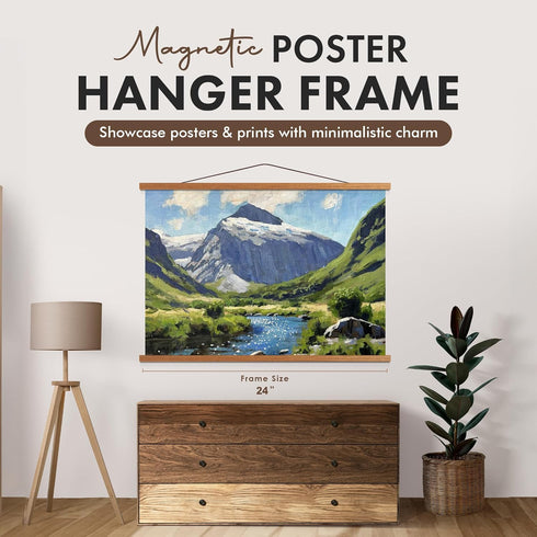 Magnetic Poster Hanger 24” Frame with Strong Magnets, Complete Hanging Kit for Posters, Art, Fits Various Sizes