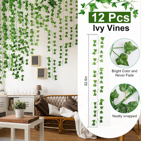 12 Pack 86 FT Artificial Ivy Garland, Fake Ivy Leaf Plants Vine Greenery for Home Kitchen Balcony Garden Office Wedding