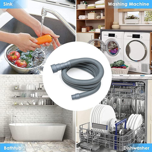 5 Feet Washing Machine Drain Hose, Flexible Washer Drain Hose Extension, Universal Dishwasher Kits with 1 Hose 4 Clamps