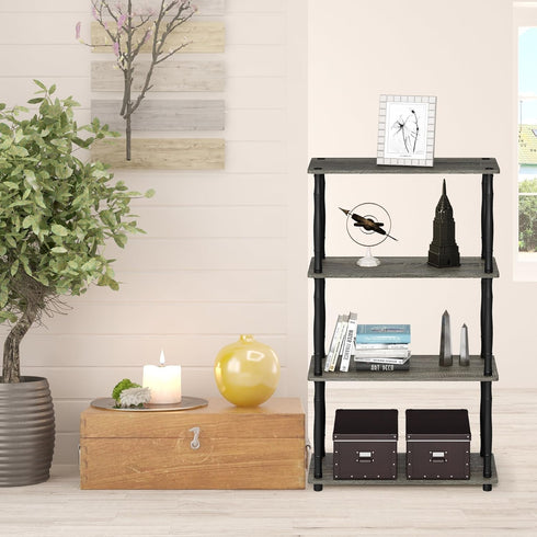 "Furinno Turn-N-Tube 4-Tier Multipurpose Shelf Display Rack, Classic Tubes in French Oak Grey/Black"
