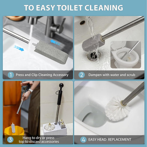Set, 16.14 Inch 2 Toilet Bowl Cleaner Brush and Holder Pumice Stone with Handle for Cleaning, Hard Water Stain Remover