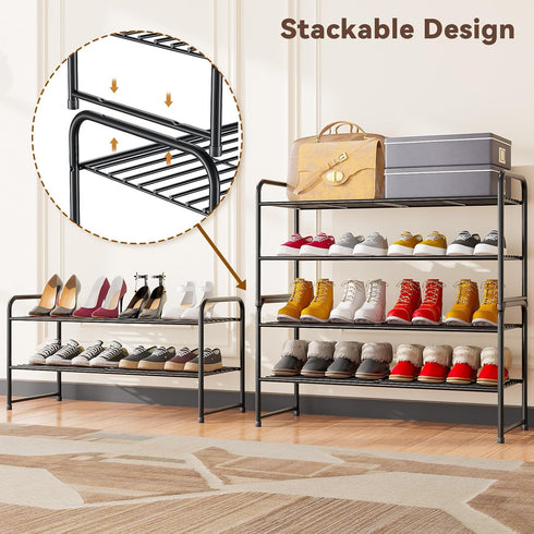 2 32.5" Tier Shoe Rack, Wide Shoe Organizer Sturdy Metal for Entryway, Garage, Shoe Shelf Stand for Small Space