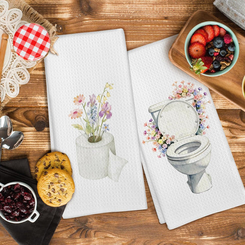GWFSJYU Set 2, 16x24 Wildflower Toilet Paper Roll Hand Towels for Bathroom of Funny Floral Botanical Dish Tea Kitchen