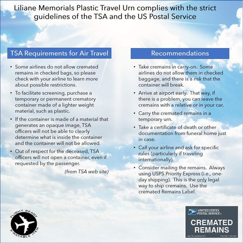 Airline Safe Plastic Temporary Travel Cremation Urn for Human Ashes, TSA Approved, Full Size Adult