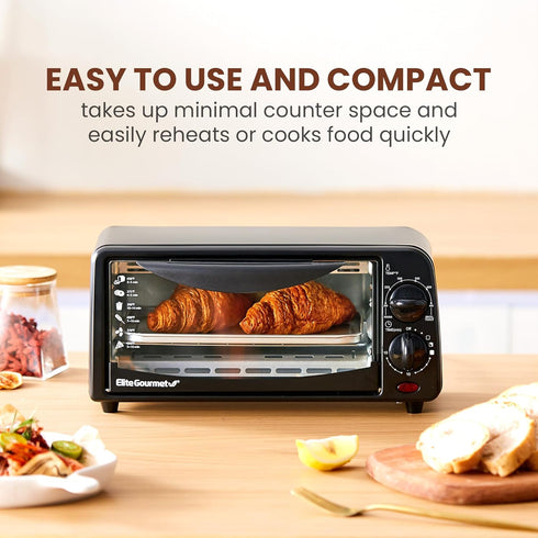 Elite Gourmet ETO236 Personal 2 Slice Toaster Oven: Includes Pan, Wire Rack, 15 Minute Timer, Black