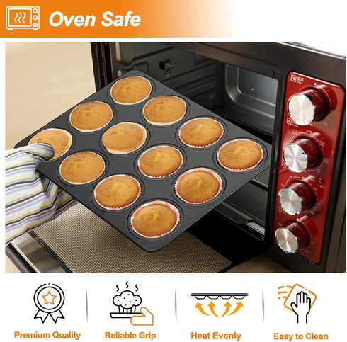 TeamFar Muffin Pan, 12 Cup Cupcake Baking Pan with Stainless Steel Core & Nonstick Coating, Oven Safe