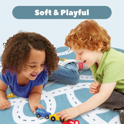 4'x6' LIVEBOX Large Washable Kids Rug, Non-Slip Car Road Rug for Playroom, Fun Kids Room Rugs for Bedroom, Blue Road