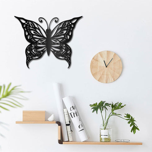 CREATCABIN Butterfly Metal Wall Art Decor, Black Iron Hanging Ornament, Wall Sculpture Gift for Home Office