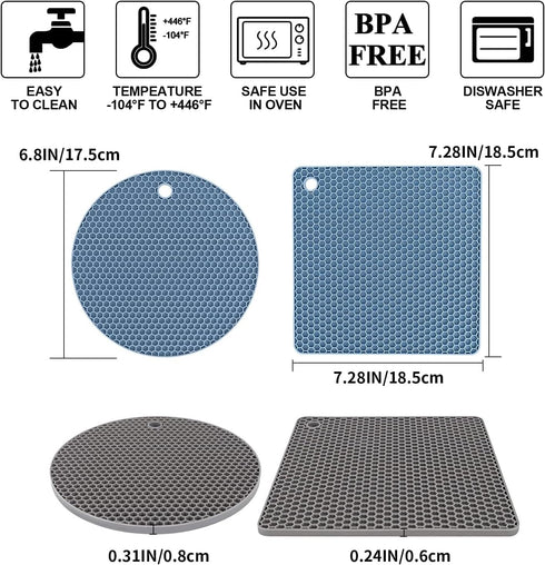 Trivets for Hot Dishes, 4 Pack Silicone Hot Pads, Non-Slip Heat Resistant Mat for Kitchen