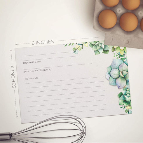 48 Succulents Recipe Cards, 4x6 inches, Water Resistant