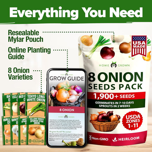 8 1600+ Bulb HOME GROWN Onion Variety Mix Heirloom Non-GMO Seeds for Planting, High Germination, Red, Yellow, White