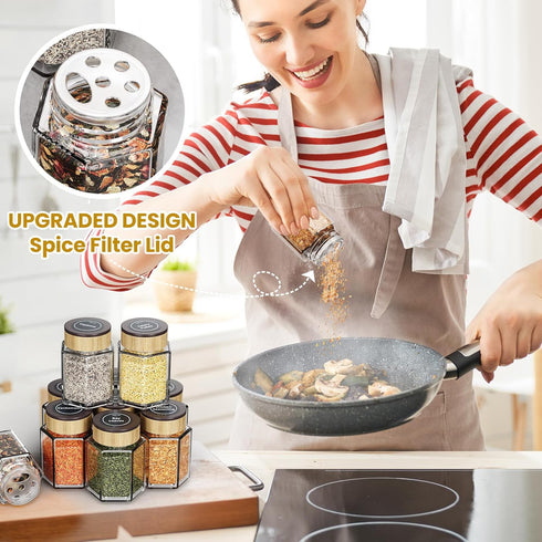 Set 18 100 Vetacsion of Magnetic Glass Spice Tins with Preprinted Seasoning Label Stickers (Include Black Metal