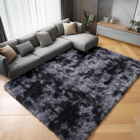 ONASAR Rugs for Living Room Bedroom, 5x8 Fluffy Tie-Dyed Dark Grey Bedside