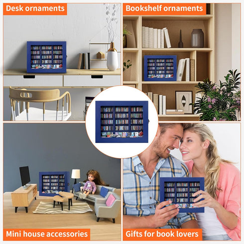300PCS (Navy,10"*7.85"*2.2") MACEVIA Shake Away Your Anxiety Mini Bookshelf, Miniature Wooden Bookshelf Decor with Mini