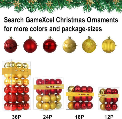 Red & Gold 2.5" Christmas Balls, Shatterproof Hanging Ornaments for Birthday Halloween Holiday Wedding Decorations, Set