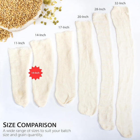 14' (5 Pack) Cotton Mesh Reusable Steeping Bags for Beer, Wine, Cider, Tea, Soups & Nut Milk, Hops & Grain Socks