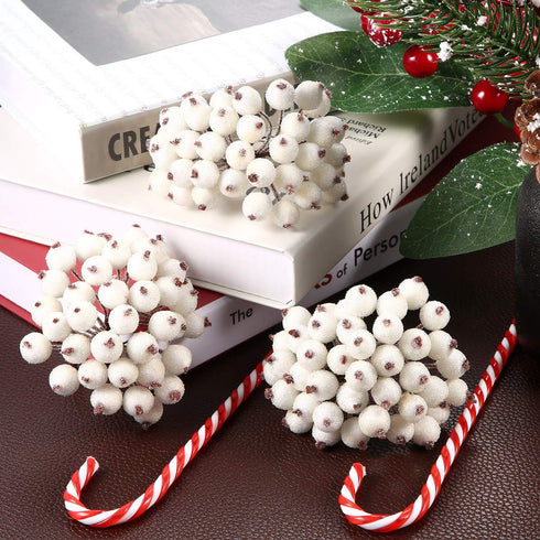 Tatuo 400 Pieces Artificial Frosted Holly Berries, Fake 12 mm Mini Fruit Berry Flower Fall Decor (White)