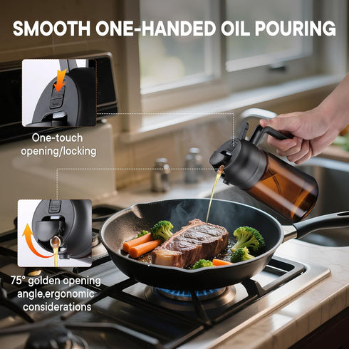 16oz/470ml 2 1 Olive Oil Sprayer for Cooking, in Oil Dispenser Bottle Spray and Pour with Stickers, Premium Dark Brown