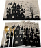 Halloween Placemats Set of 4, Cotton Linen Place Mats with Castle Witch, Pumpkin Lamp, Bat for Dinner Party