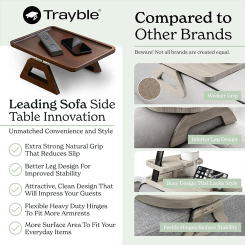 13.75 9.5inch, Shamrock Home Bamboo Trayble Couch Arm Table, Clip On Tray Sofa Table for Couches. Sofa Arm Tray
