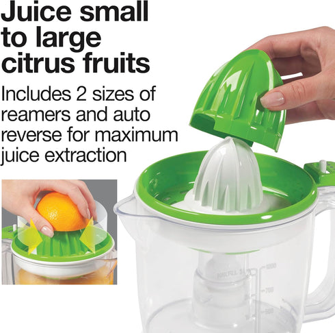 Proctor Silex Electric Citrus Juicer Machine, 34 oz., White and Green for Orange, Lemon, Grapefruit Juice (66340)