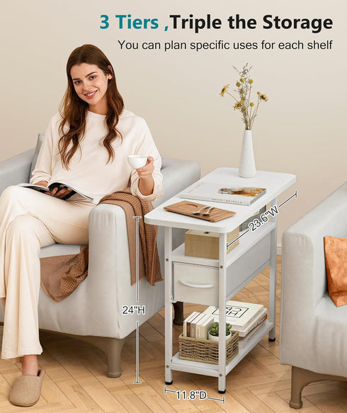 3 AOODA Narrow Nightstand with Drawers, Tier Skinny Bedside Table for Bedroom, Slim Living Room End Tables with Storage