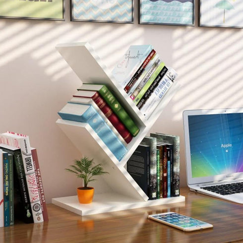 Godferyxin Tree Bookshelf, 3-Tier Floor Standing Bookcase for Office, Home, and School (White)