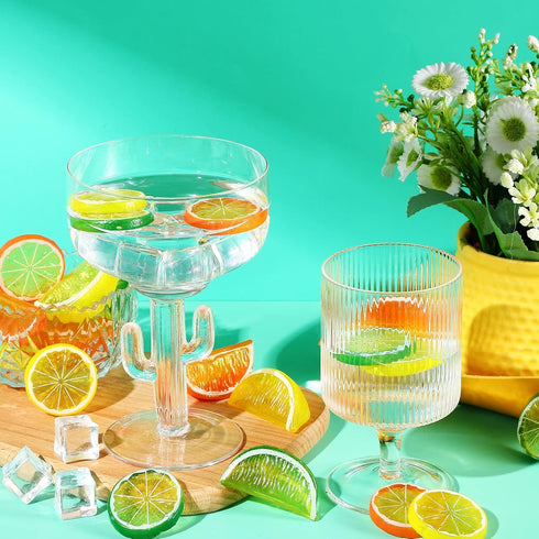 24 12 Set Cindeer Pcs Fake Lemon Slices Blocks and Pcs Fake Ice Cubes - Artificial Lemon Lime Slice and Acrylic Ice