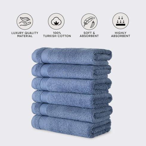 6 Set, 100% 16"x27"(Blue) Classic Turkish Towels CTT - Premium Piece Hand Towels Turkish Cotton, Quick Dry & Comfy