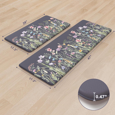 KIMODE Anti Fatigue Kitchen Mat, Non-Slip Farmhouse Floral Kitchen Rugs for Floor Sink and Office