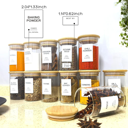 Kuocodall 12 201 8oz Pcs Glass Spice Jars with Bamboo Airtight Lids & Labels - Small Empty Food Storage Containers