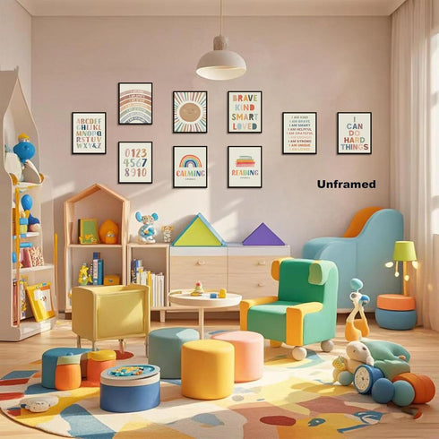 SEHSUVC 1 2 3 Set 9, 8x10In Baby Alphabet Wall Art of Number Rainbow Canvas Posters Prints, Kids ABC Positive