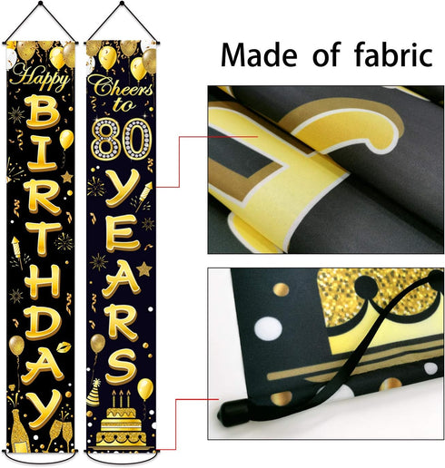 80th Birthday Party Banner Decorations for Women Men, Black Gold Cheers to 80 Years Birthday Supplies