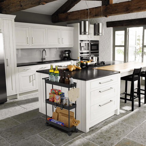Simple Houseware 3-Tier Slim Kitchen Cart, Super Narrow with Handle, Hooks, and Storage Shelves, Black