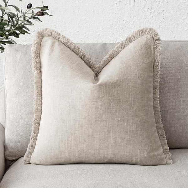 Foindtower Decorative Linen Fringe Throw Pillow Covers Cozy Boho Farmhouse Cushion Cover